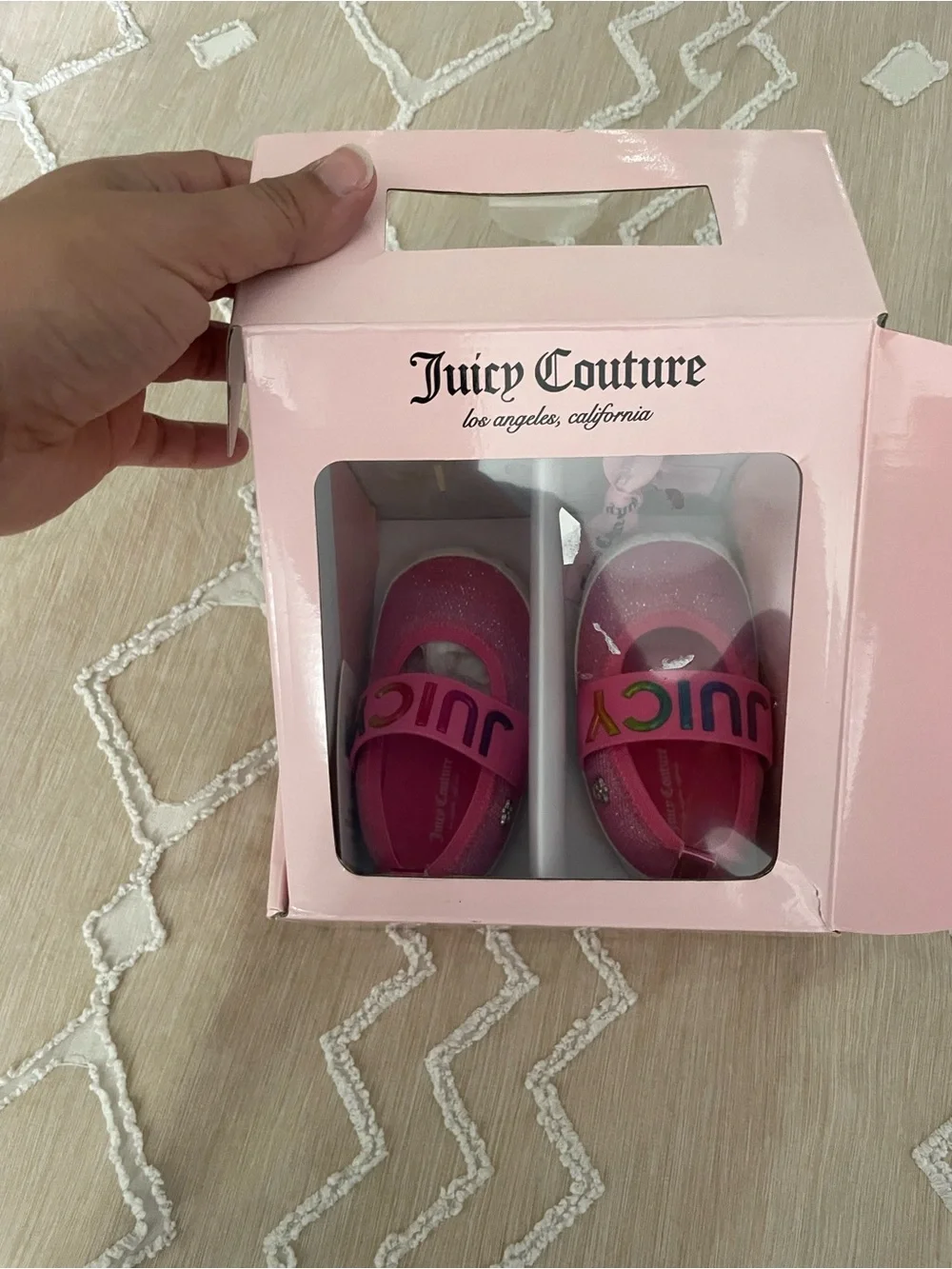 Juicy Couture Pink Glitter Mary Jane with Rainbow Logo Strap